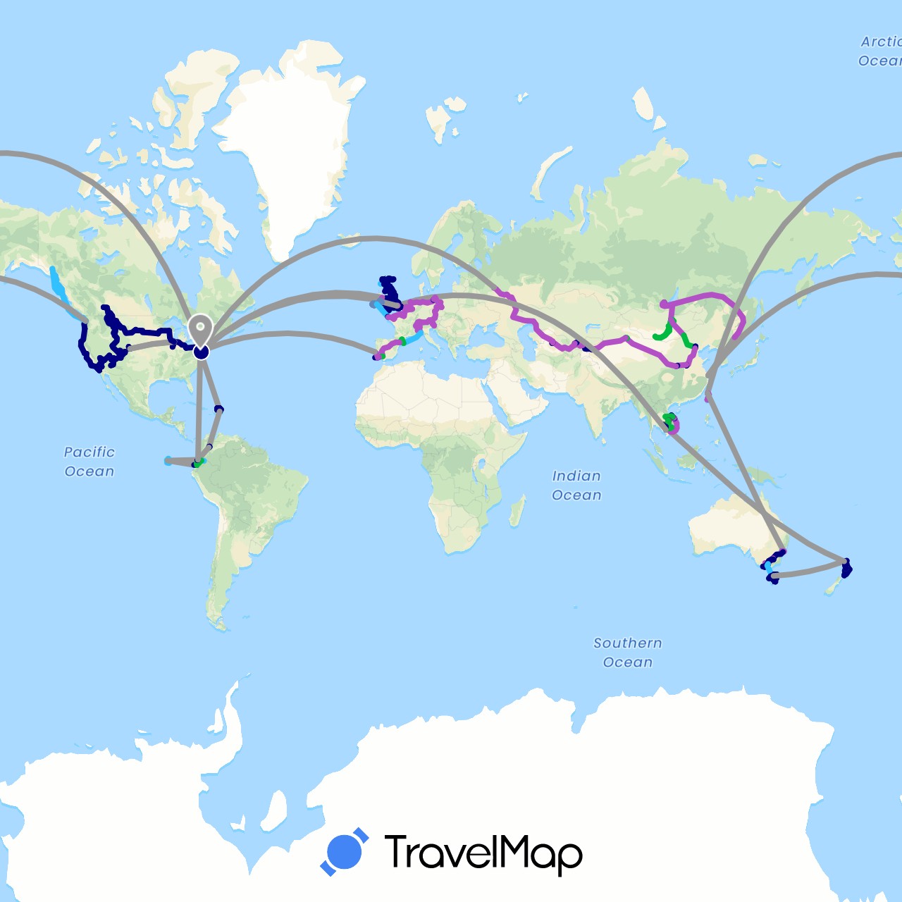 TravelMap itinerary: driving, bus, plane, cycling, train, hiking, boat, motorbike, electric vehicle in Andorra, Austria, Australia, Belgium, Canada, Switzerland, China, Colombia, Czech Republic, Germany, Dominican Republic, Ecuador, Spain, France, United Kingdom, Ireland, Italy, Kyrgyzstan, Cambodia, Laos, Mongolia, Netherlands, New Zealand, Poland, Portugal, Russia, Slovenia, Taiwan, United States, Uzbekistan, Vietnam (Asia, Europe, North America, Oceania, South America)